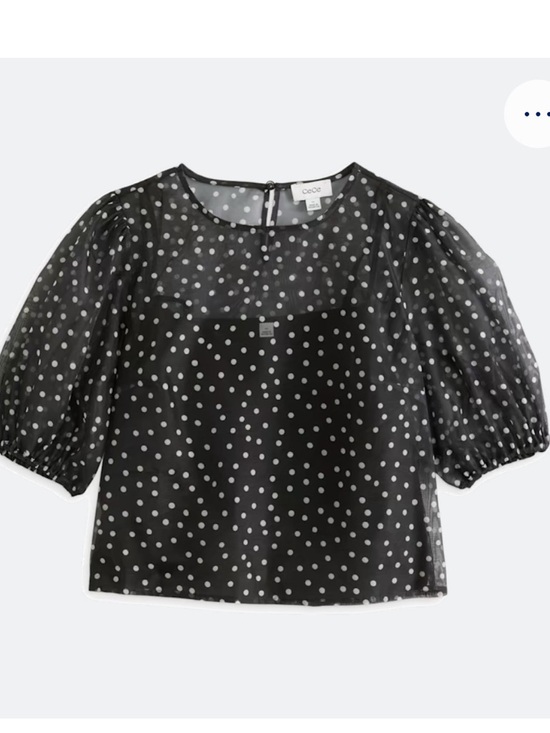 CeCe Tops - CeCe Black and White Polka Dot Puff Sleeve Blouse